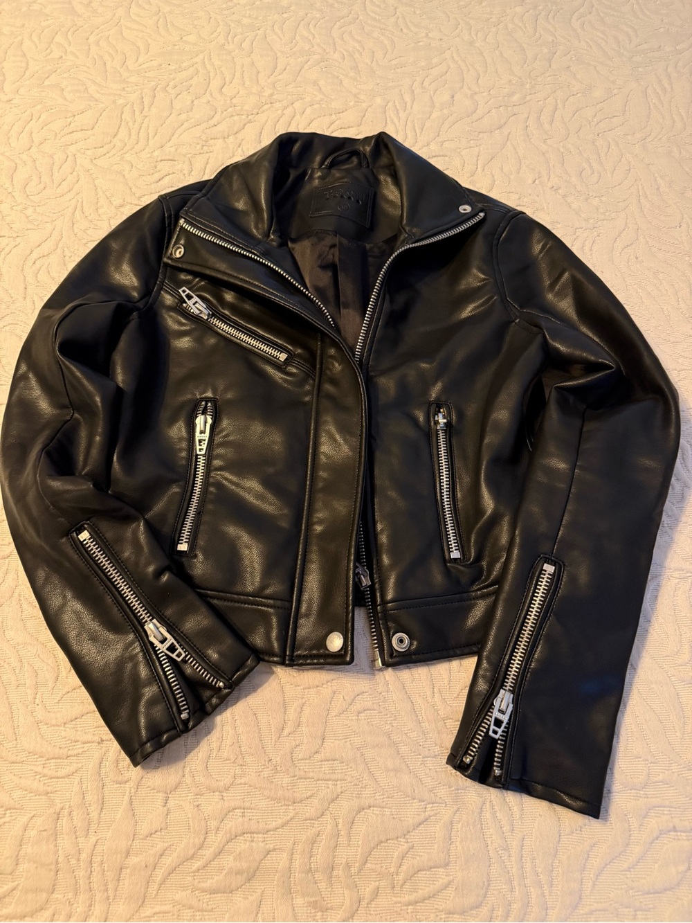 Blank NYC Black Faux Leather Moto Jacket with Silver Zippers